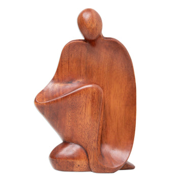 Semi-Abstract Brown Suar Wood Sculpture Handcrafted in Bali - Dreamy Man
