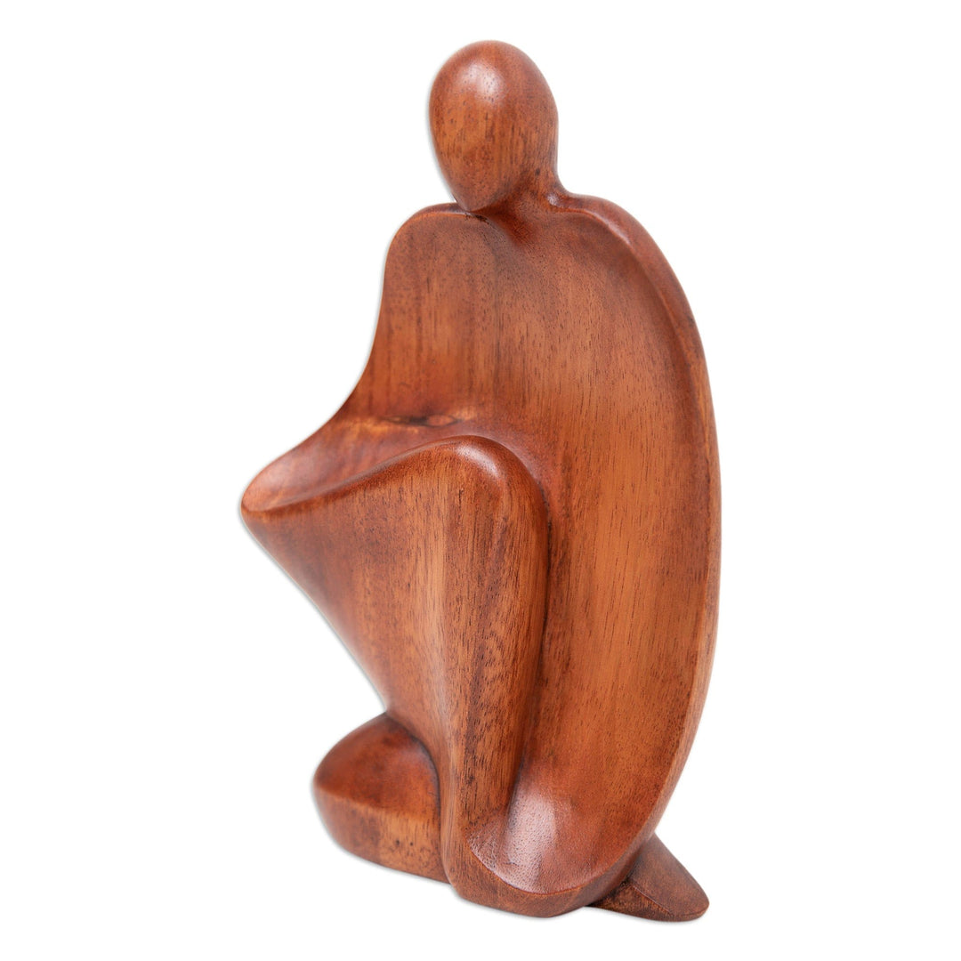 Semi-Abstract Brown Suar Wood Sculpture Handcrafted in Bali - Dreamy Man