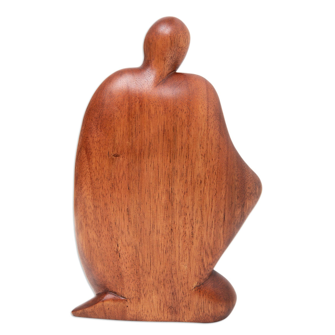 Semi-Abstract Brown Suar Wood Sculpture Handcrafted in Bali - Dreamy Man