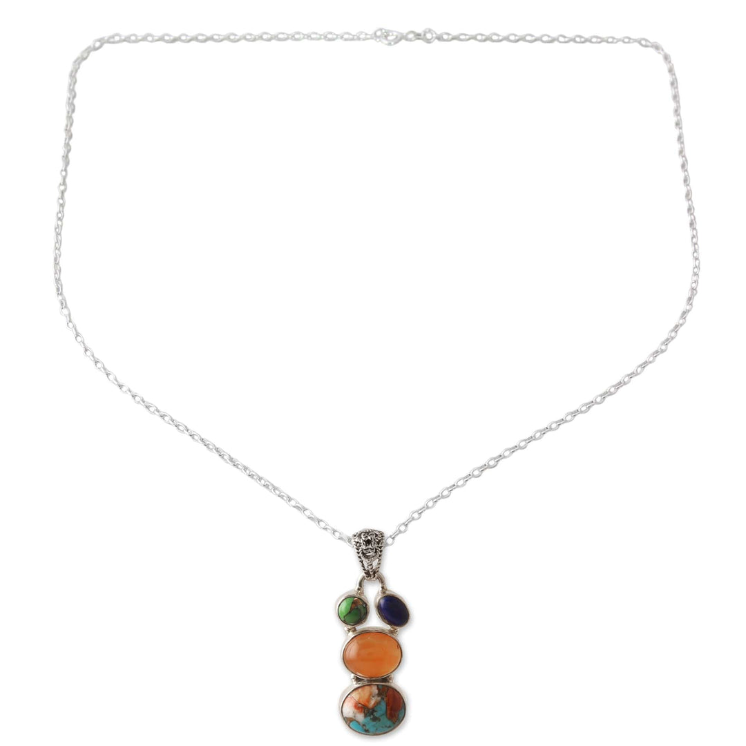 Polished Sterling Silver Pendant Necklace with Multiple Gems - Celestial Treasures