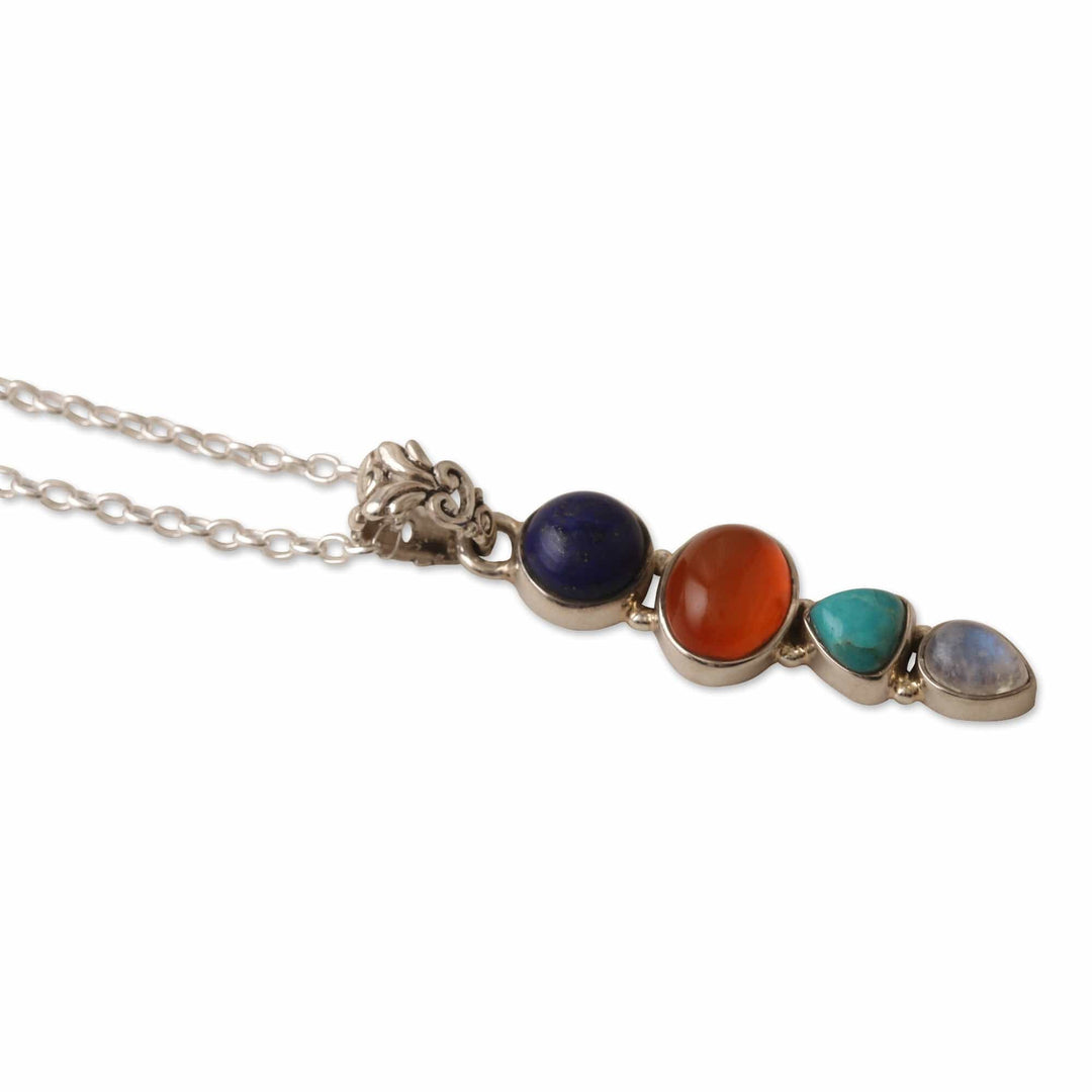 Sterling Silver Pendant Necklace with Multiple Cabochons - Aligned Harmonies