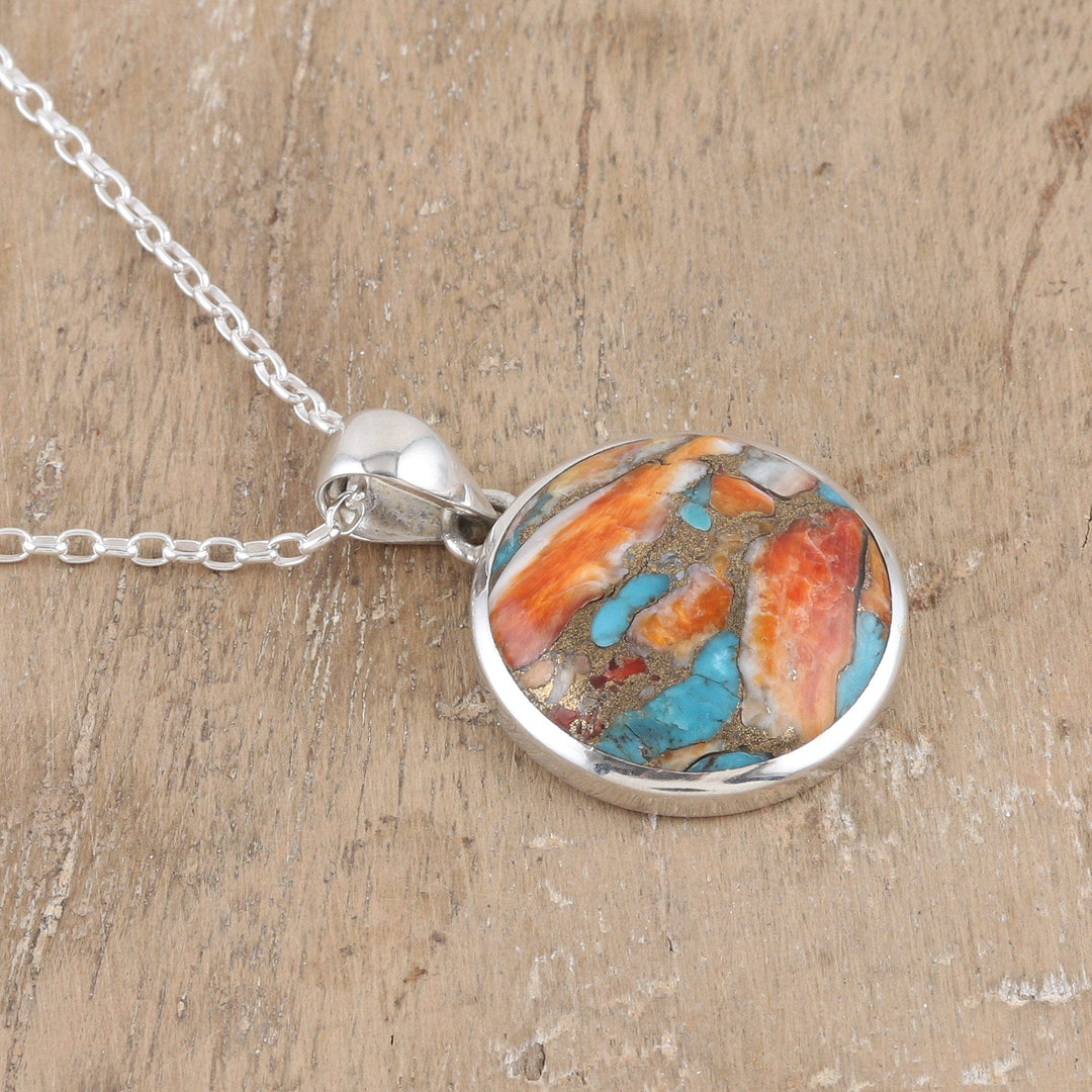 Sterling Silver Pendant Necklace with Composite Turquoise - Sunset at the Island