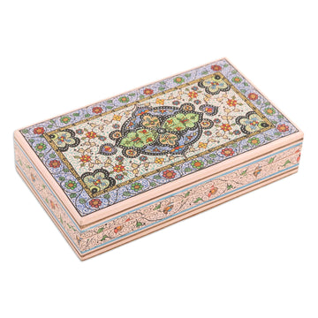 Hand-Painted Floral and Leafy Papier Mache Decorative Box - Splendid Blue