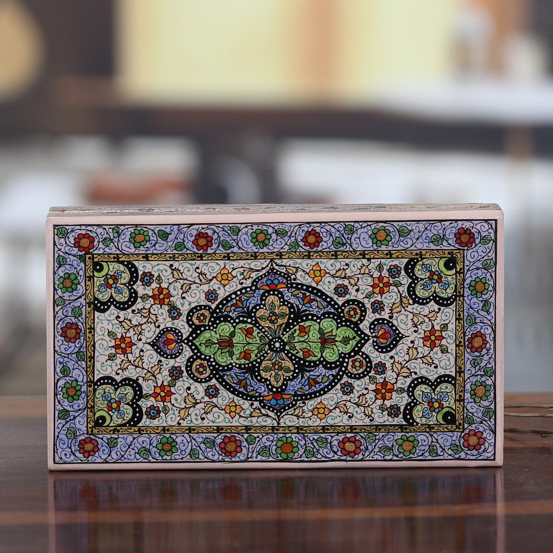 Hand-Painted Floral and Leafy Papier Mache Decorative Box - Splendid Blue