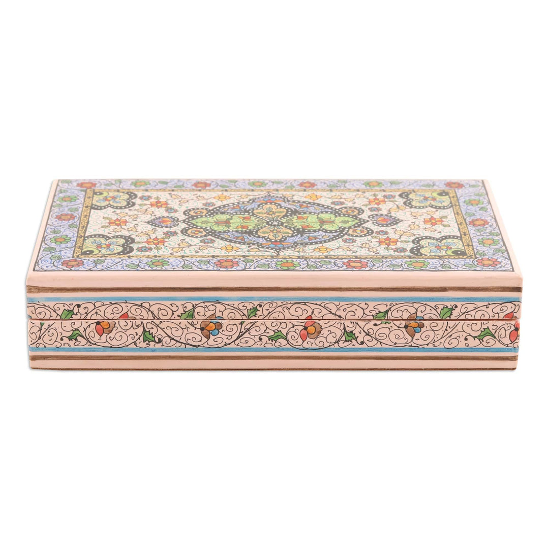 Hand-Painted Floral and Leafy Papier Mache Decorative Box - Splendid Blue