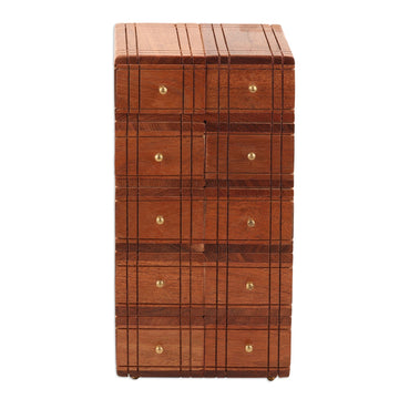Brass-Accented Acacia Wood Chest with Ten Drawers - Timeless Glory