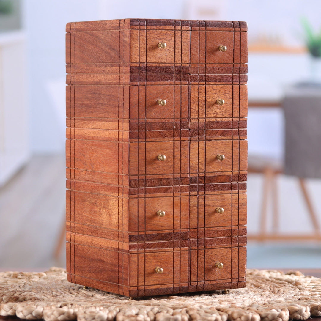 Brass-Accented Acacia Wood Chest with Ten Drawers - Timeless Glory
