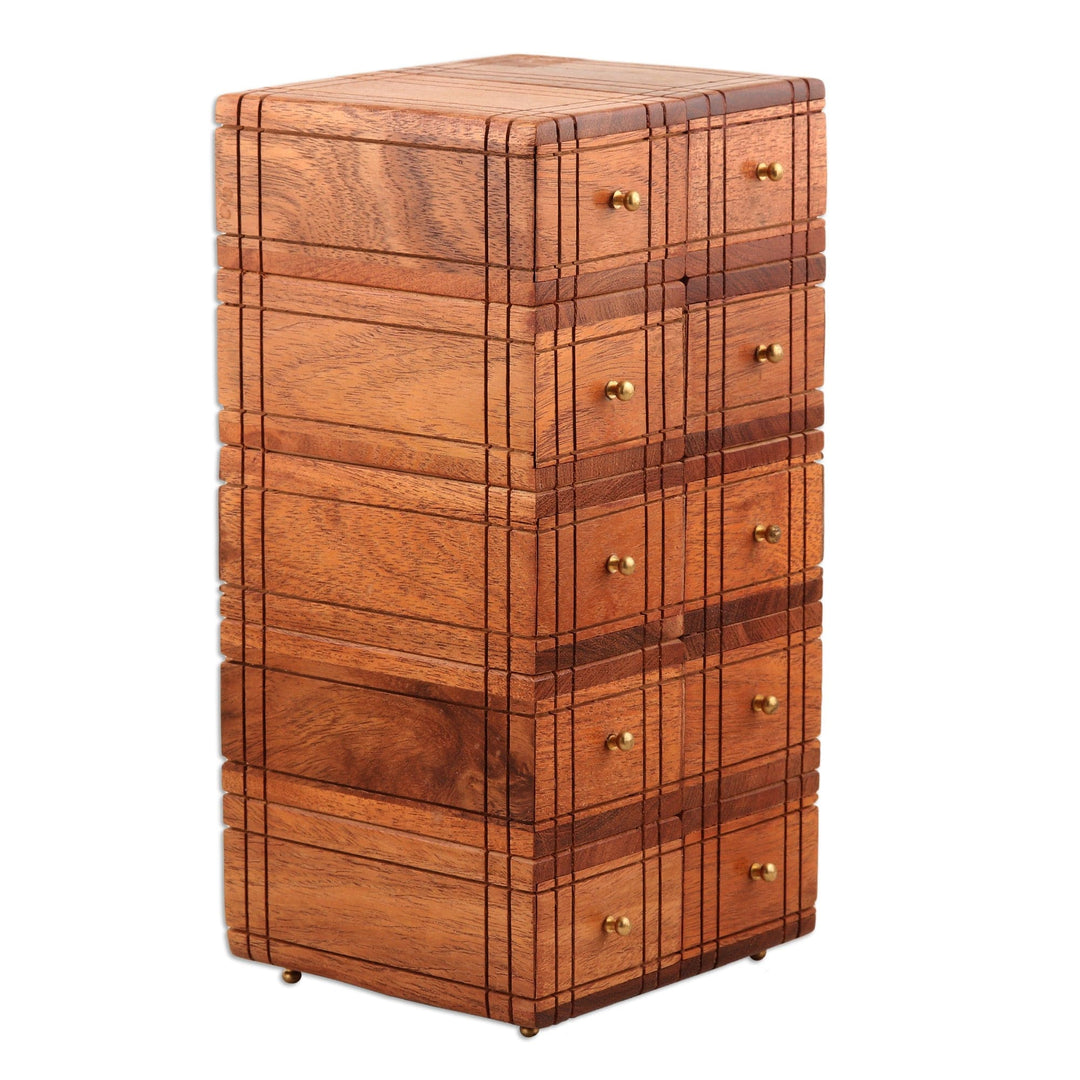 Brass-Accented Acacia Wood Chest with Ten Drawers - Timeless Glory