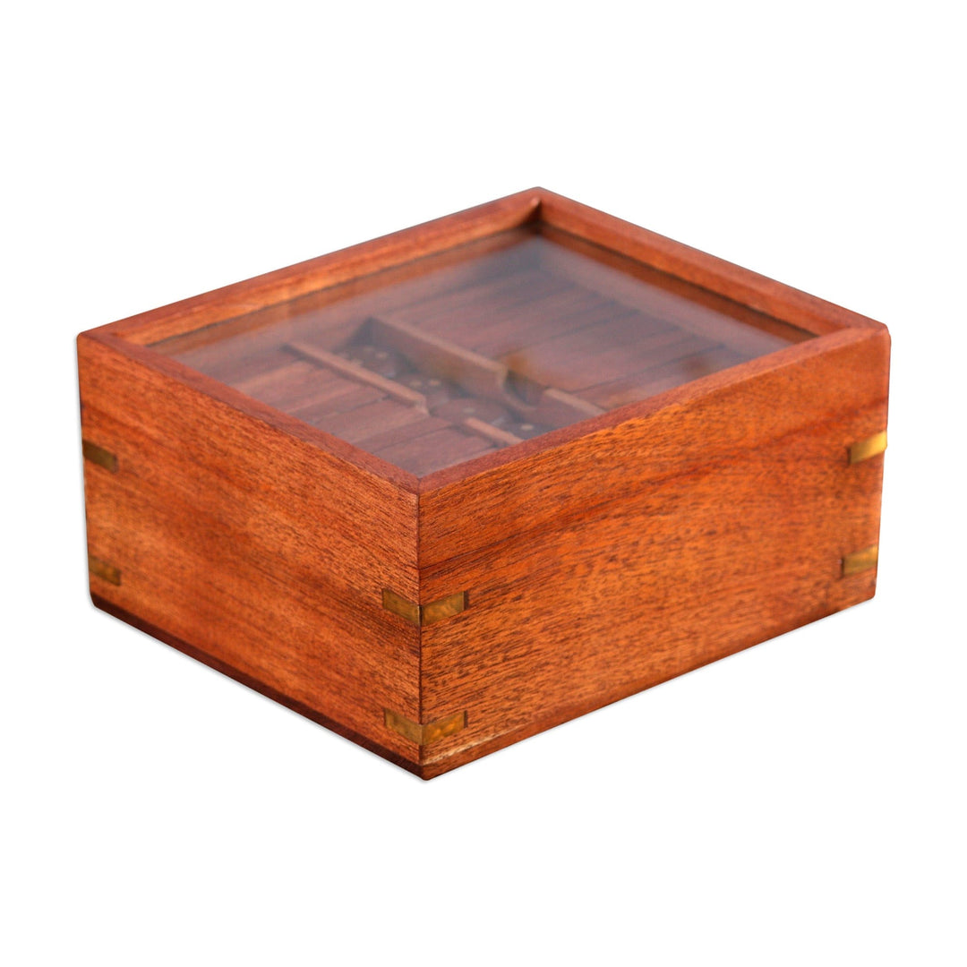 Handmade Acacia Wood and Glass Game Set with Brass Accents - Clear Cunning