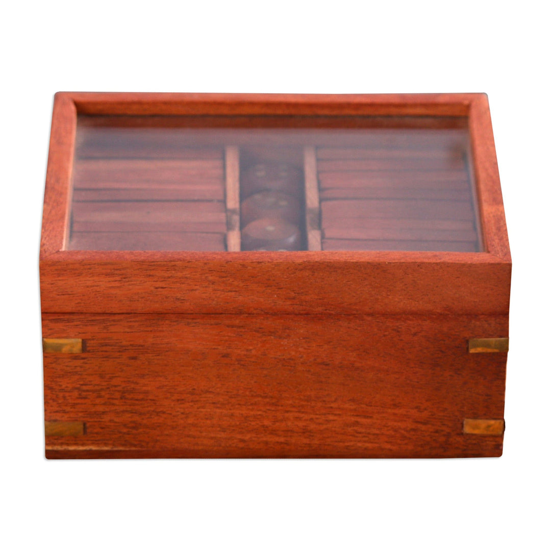 Handmade Acacia Wood and Glass Game Set with Brass Accents - Clear Cunning