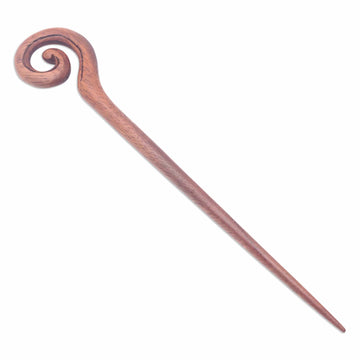 Traditional Hand-Carved Spiral Suar Wood Hair Pin From Bali - Style Spiral