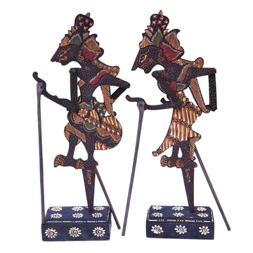 Handmade Klepu Wood Rama and Sita Shadow Puppets (Set of 2) - Divine Marriage