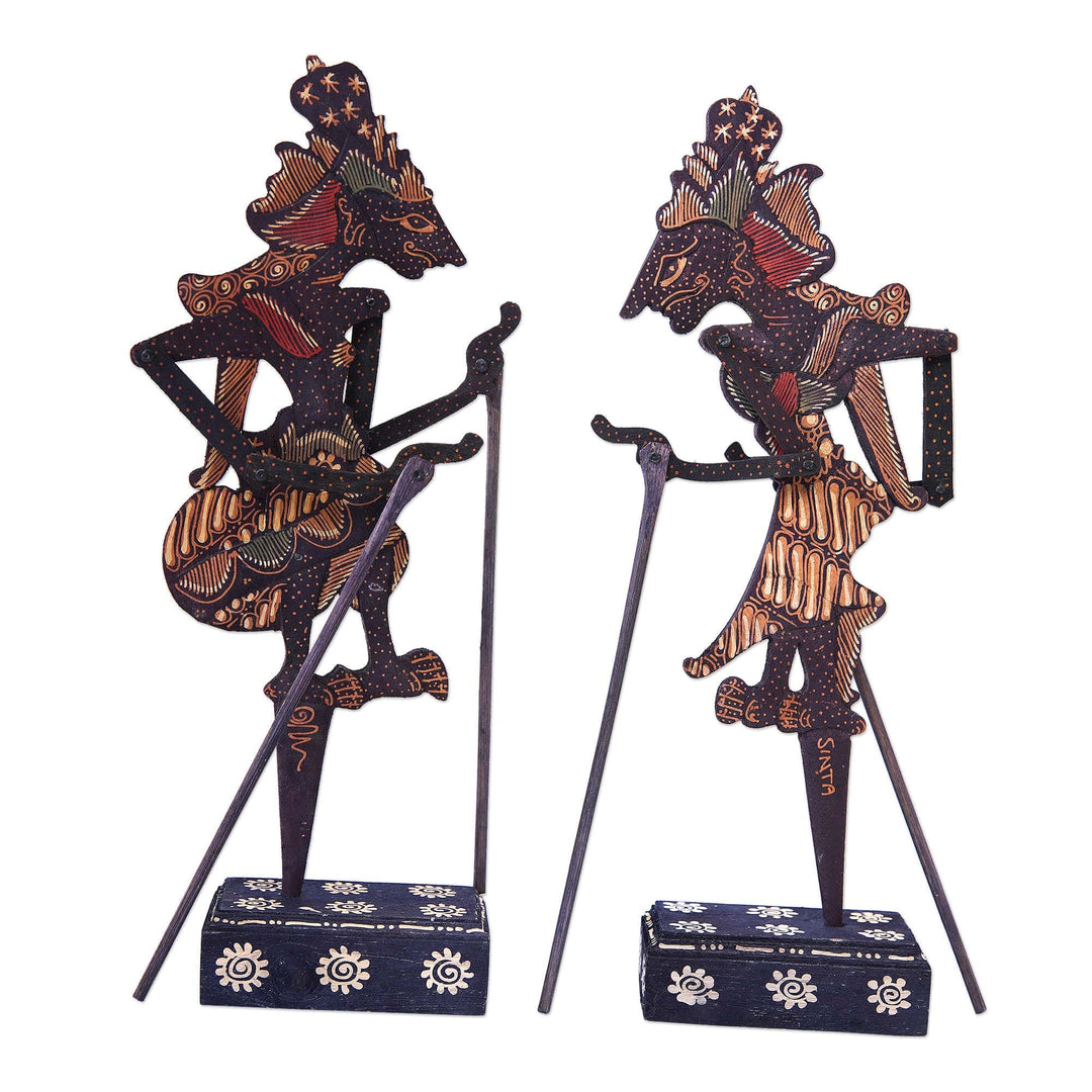 Handmade Klepu Wood Rama and Sita Shadow Puppets (Set of 2) Divine M