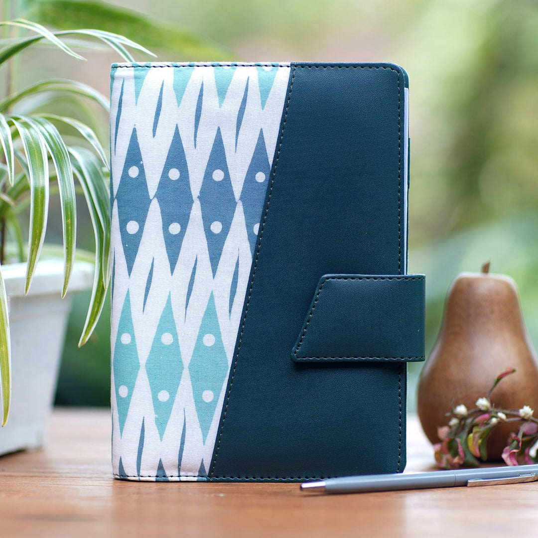 Handcrafted Batik Faux Leather Planner in Green from Java - Ivy Geometry