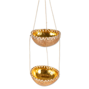 Handcrafted Coconut Shell Hanging Planter in a Natural Hue - Natural Prosperity