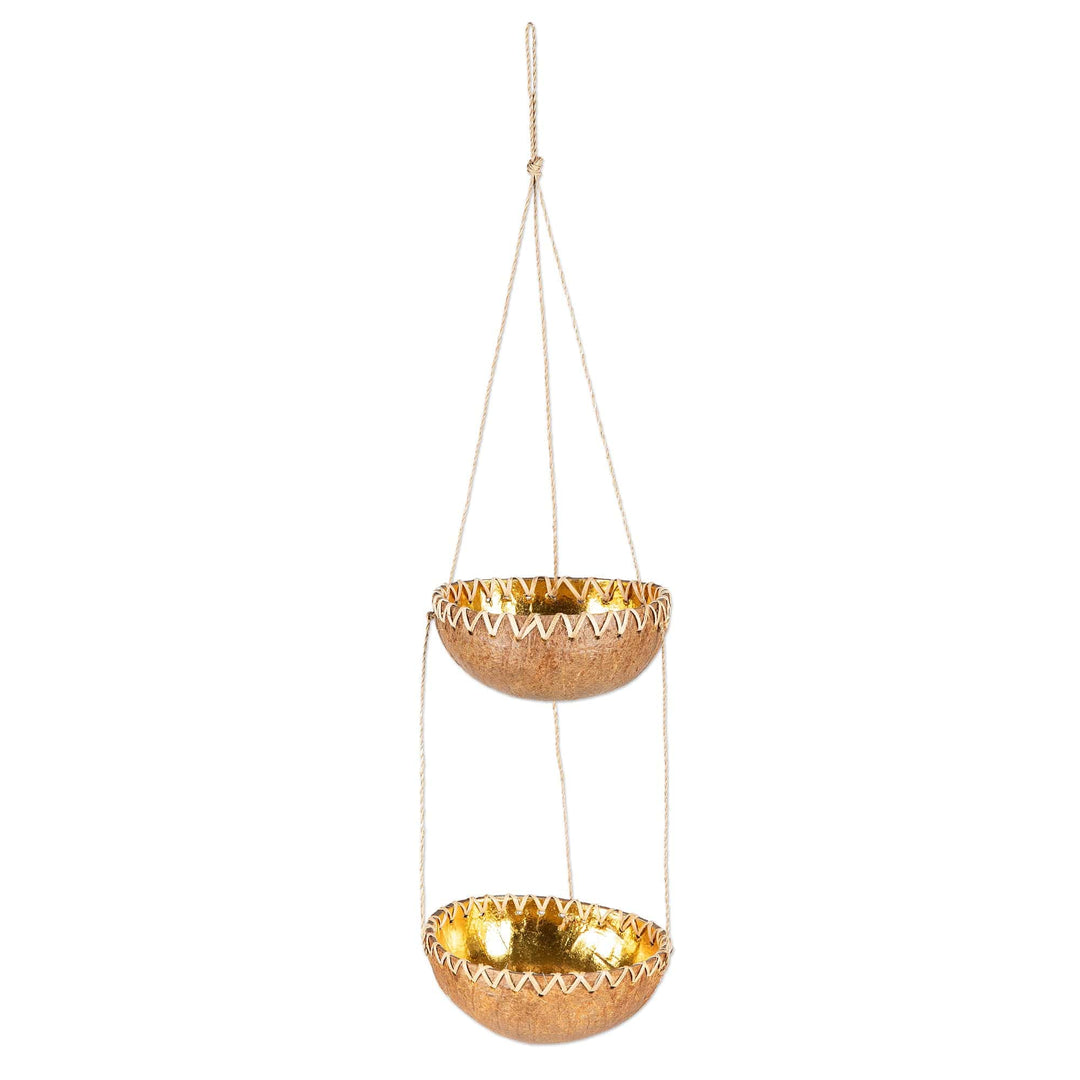 Handcrafted Coconut Shell Hanging Planter in a Natural Hue - Natural Prosperity