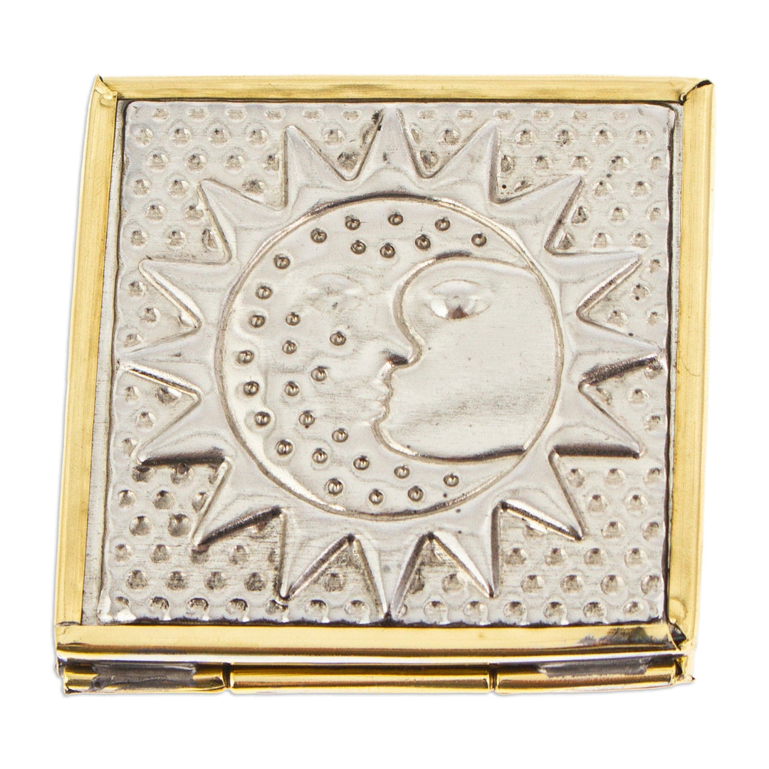 Handcrafted Eclipse-Themed Tin Hand Mirror from Mexico - Eclipse Mirage