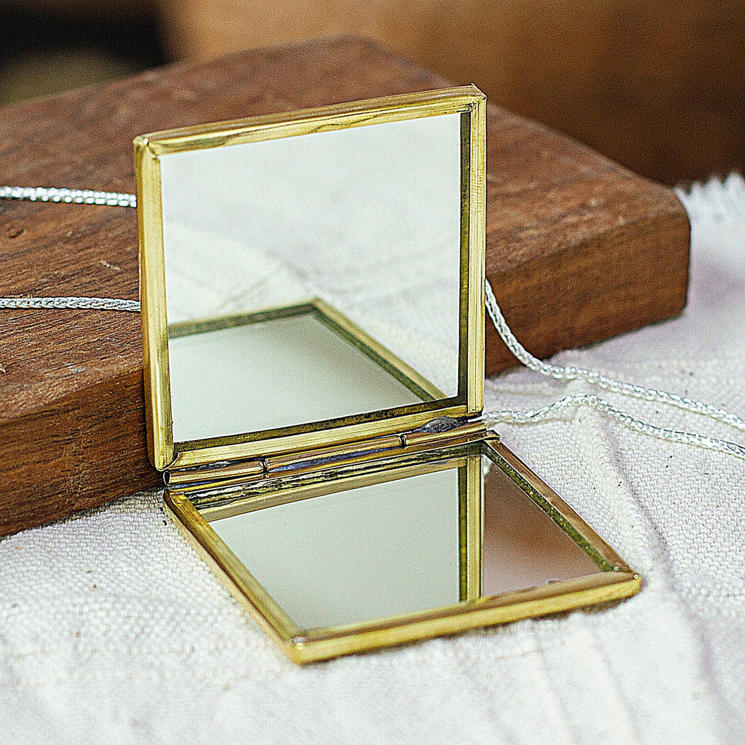 Handcrafted Eclipse-Themed Tin Hand Mirror from Mexico - Eclipse Mirage