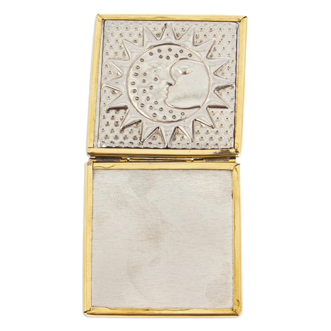 Handcrafted Eclipse-Themed Tin Hand Mirror from Mexico - Eclipse Mirage