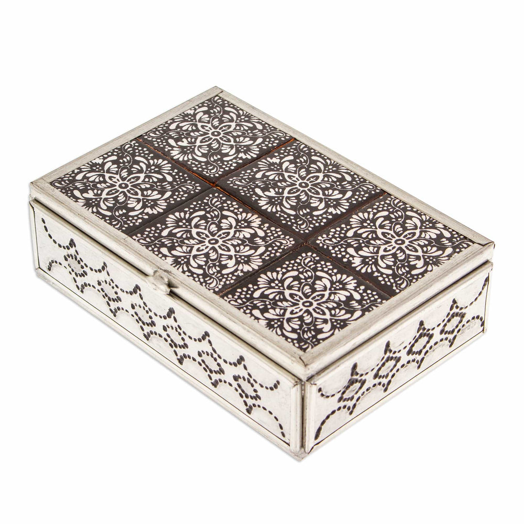 Talavera Tin and Ceramic Jewelry Box with Floral Details - Palace of Mirages