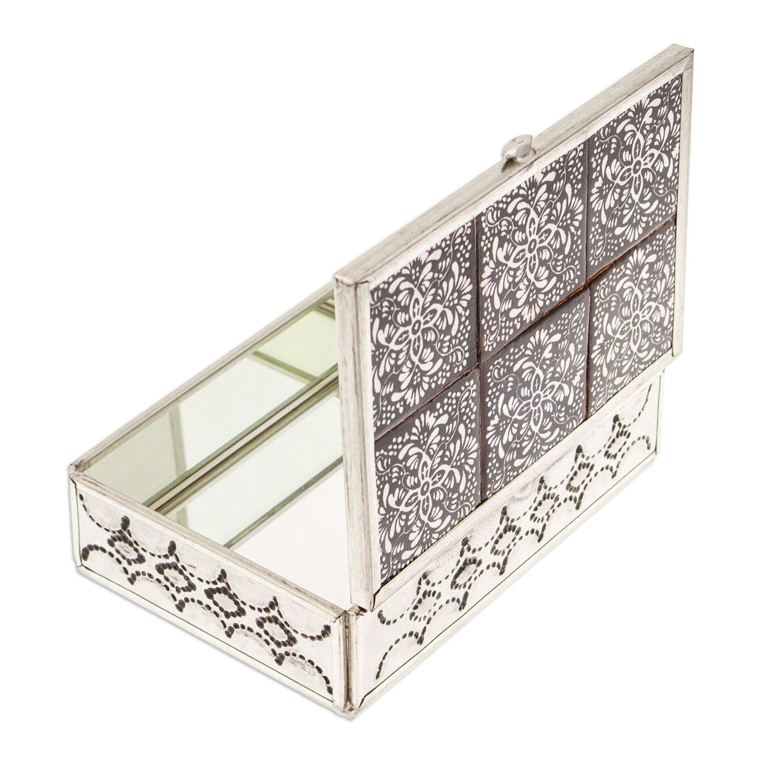 Talavera Tin and Ceramic Jewelry Box with Floral Details - Palace of Mirages