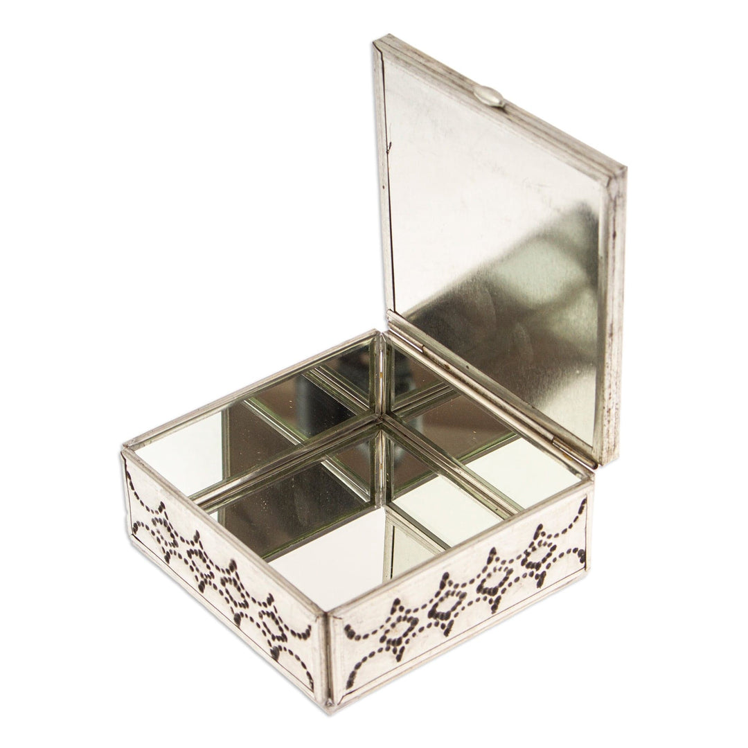 Handcrafted Tin and Ceramic Jewelry Box in Green and Yellow - Forest Mansion