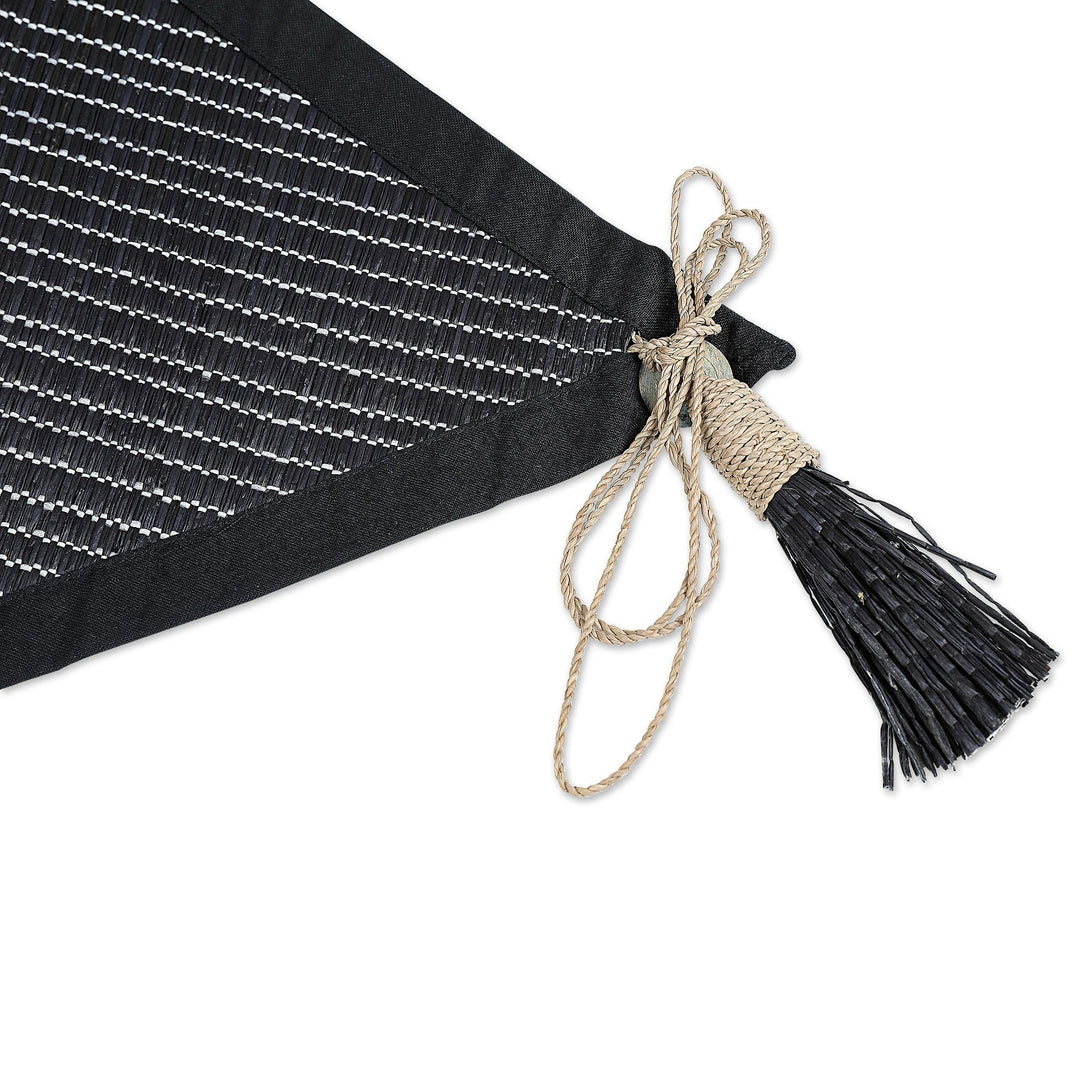 Black Cotton Blend Table Runner with Geometric Design - Night Geometry