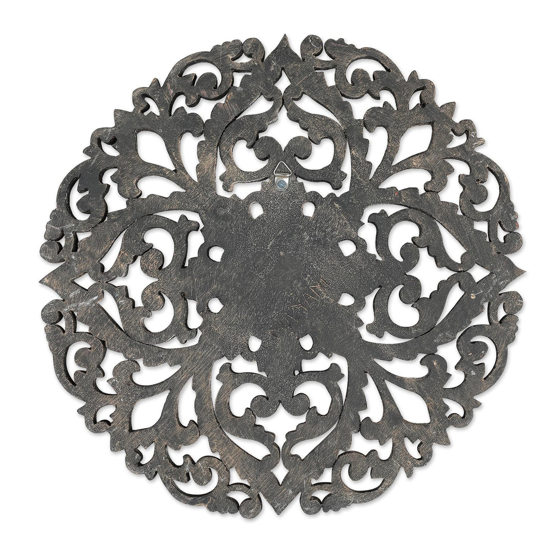 Balinese Hand-Carved & Hand-Painted Floral Wood Relief Panel - Blooming Charm