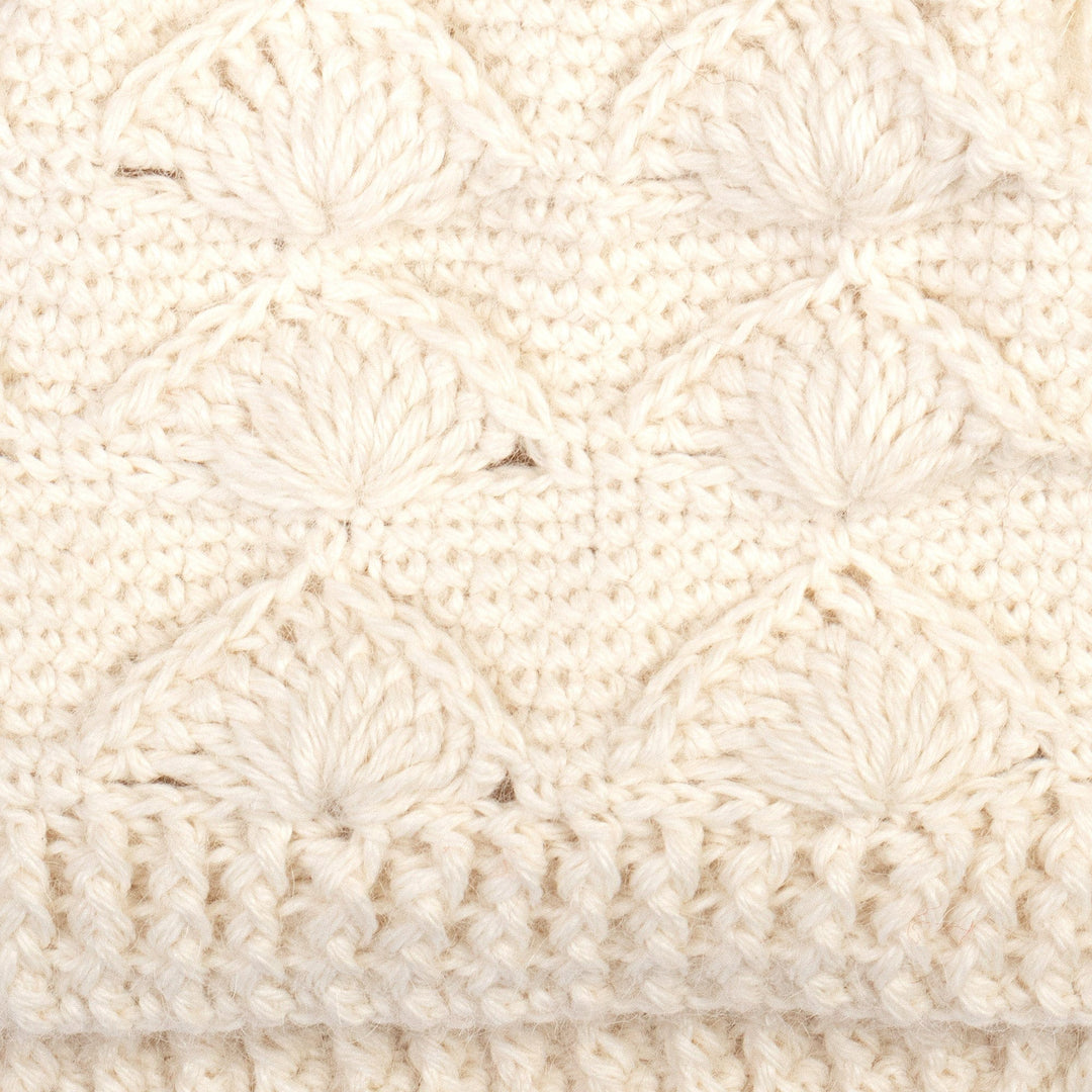 Cable Knit Snow White 100% Alpaca Hat Handmade in Peru - Snow Scallops