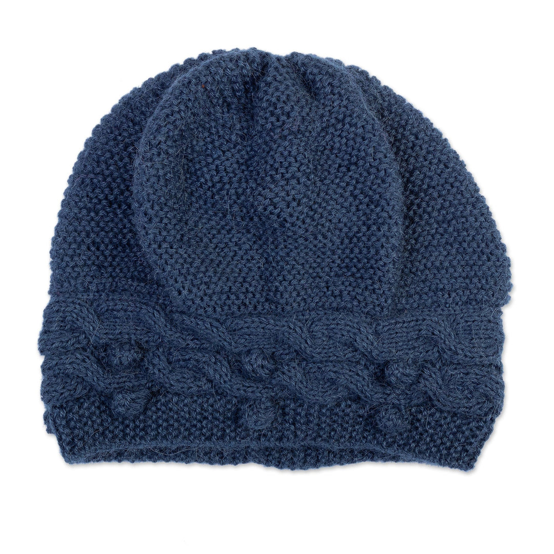 Cable Knit Blue 100% Alpaca Hat Handcrafted in Peru - Blue Ways