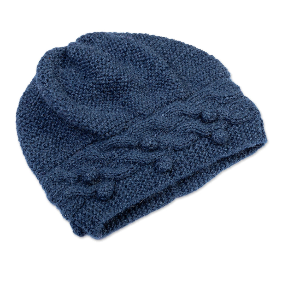 Cable Knit Blue 100% Alpaca Hat Handcrafted in Peru - Blue Ways