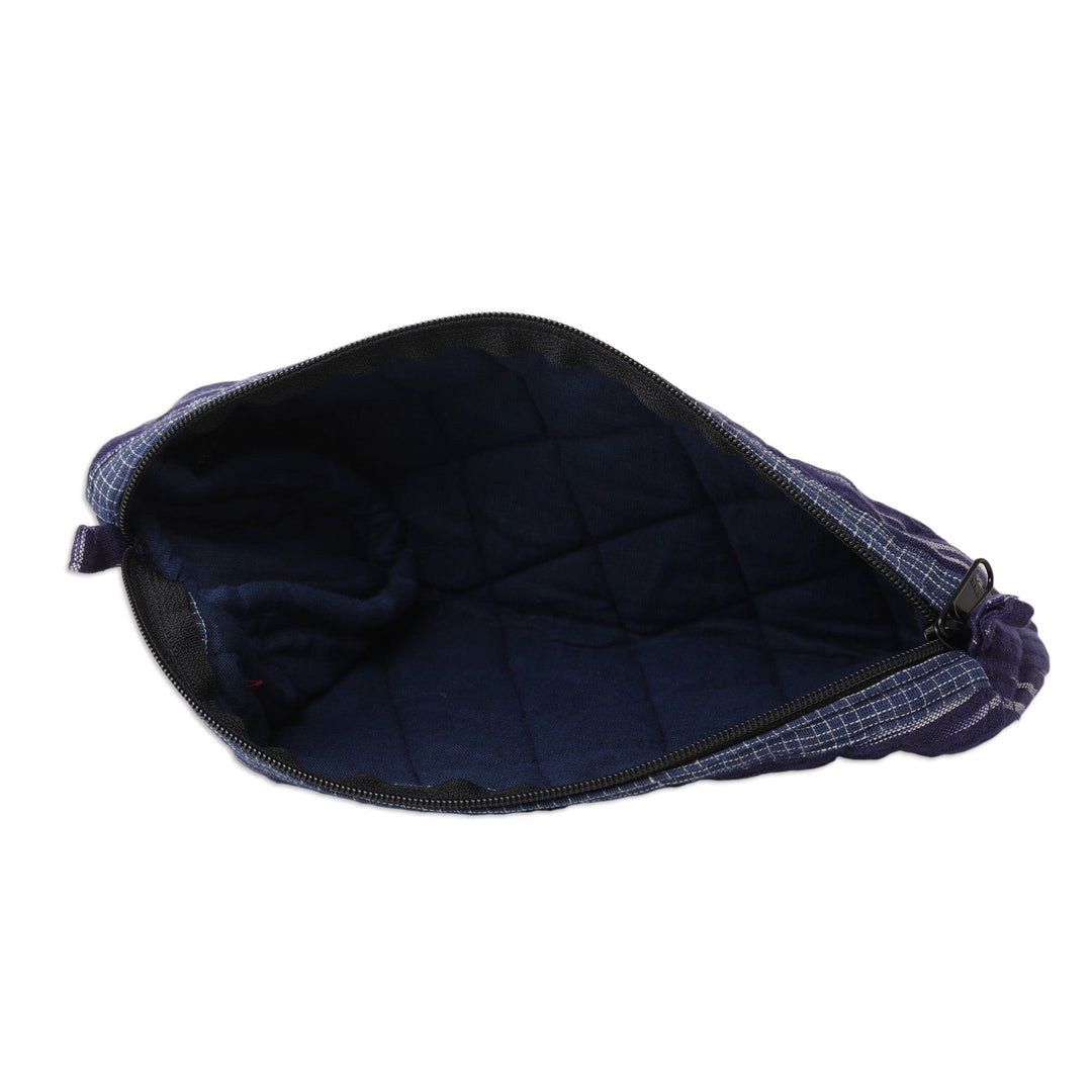 Blue Quilted Ikat Cotton Cosmetic Bag with Coin Purse (Pair) - Blue Appeal