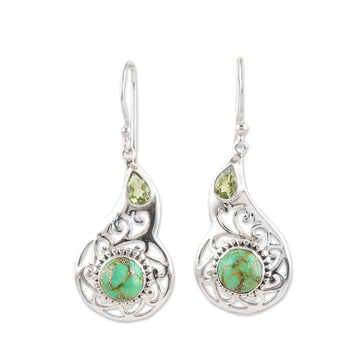 Faceted Peridot and Composite Turquoise Dangle Earrings - Lagoon Harmony