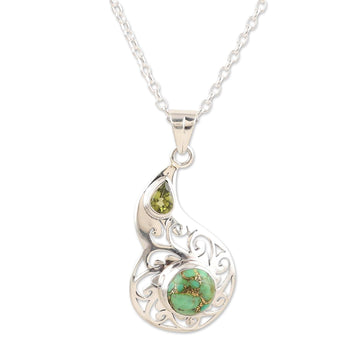 Faceted Peridot and Composite Turquoise Pendant Necklace - Lagoon Harmony