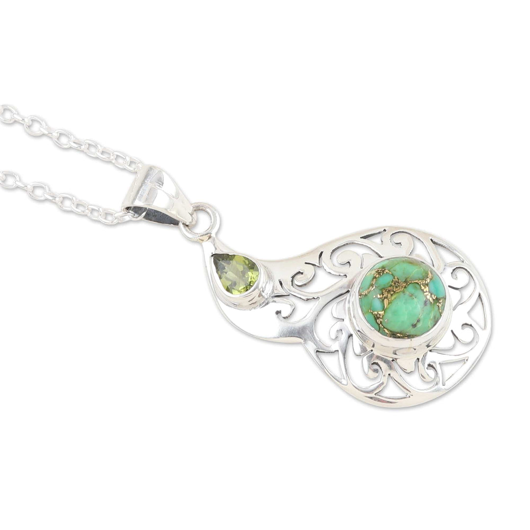 Faceted Peridot and Composite Turquoise Pendant Necklace - Lagoon Harmony