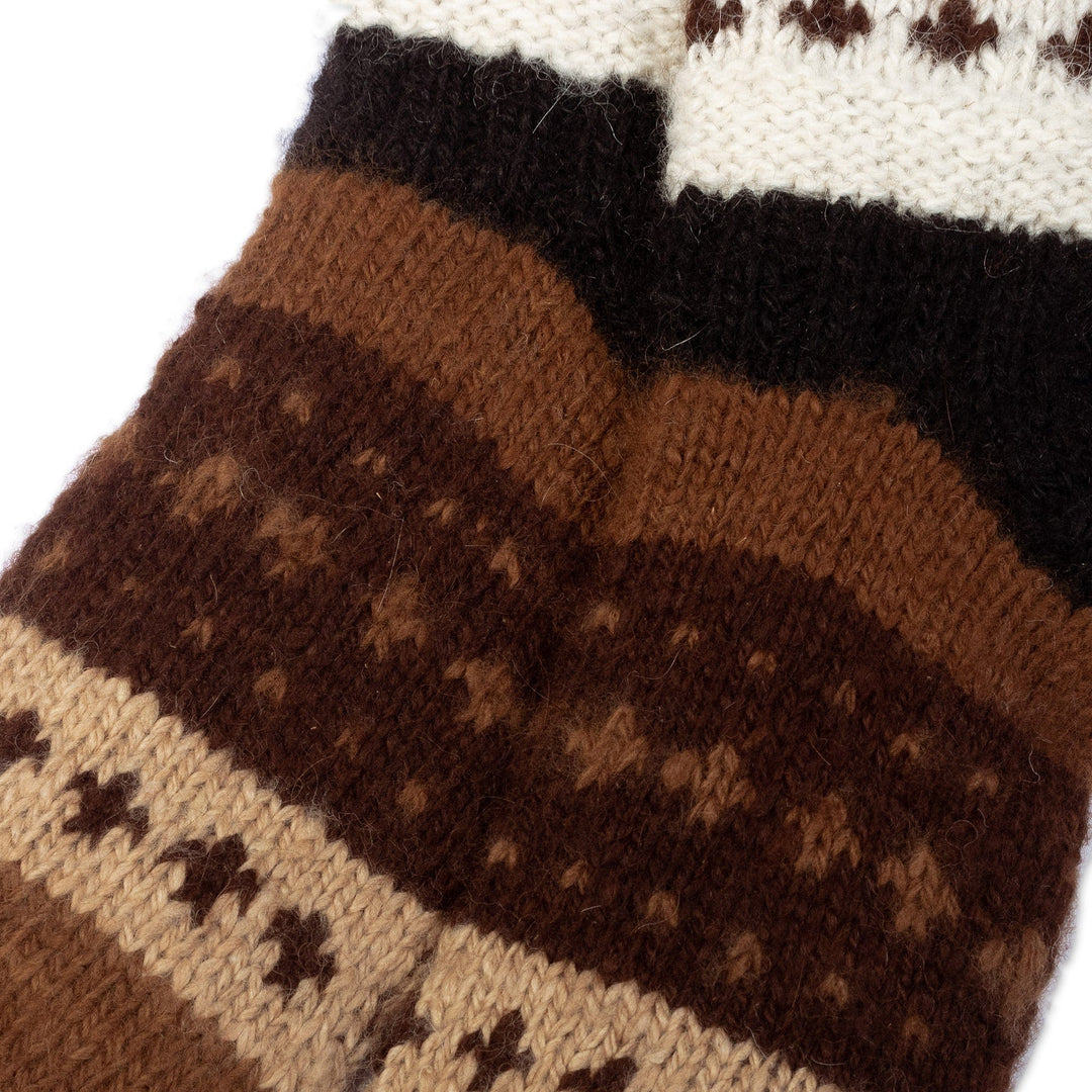 Handwoven Inca-Inspired Alpaca Socks in Brown and White Hues - Chocolate Colors