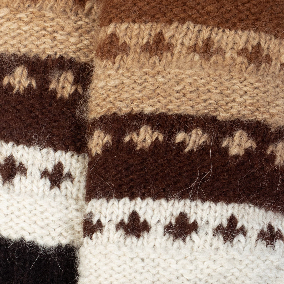 Handwoven Inca-Inspired Alpaca Socks in Brown and White Hues - Chocolate Colors