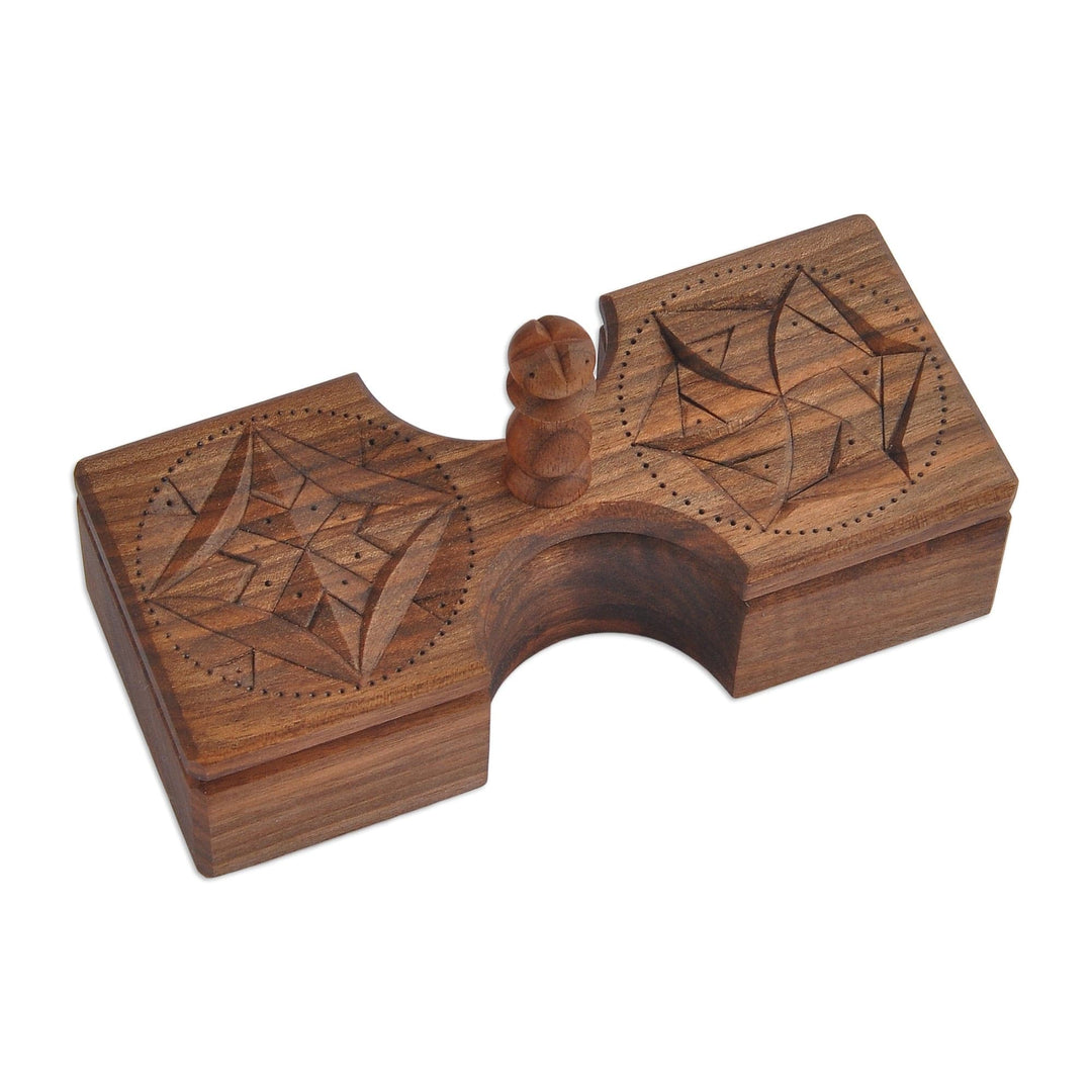 Walnut Wood Two-Compartment Condiment Bowl from Armenia - Arevakhach Blessing