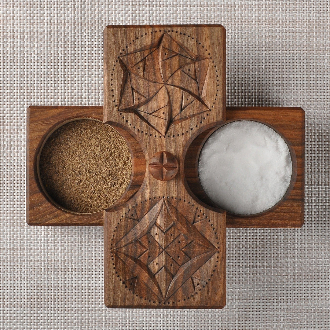 Walnut Wood Two-Compartment Condiment Bowl from Armenia - Arevakhach Blessing