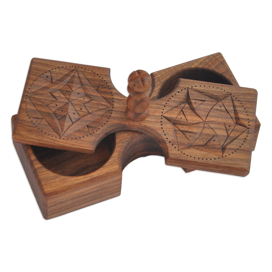 Walnut Wood Two-Compartment Condiment Bowl from Armenia - Arevakhach Blessing