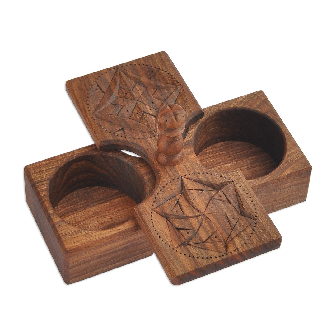 Walnut Wood Two-Compartment Condiment Bowl from Armenia - Arevakhach Blessing