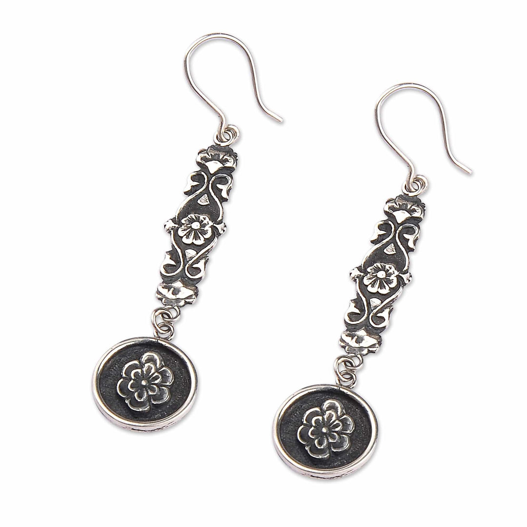 Sterling Silver Floral Dangle Earrings with Oxidized Finish - Armenian Rose Garden