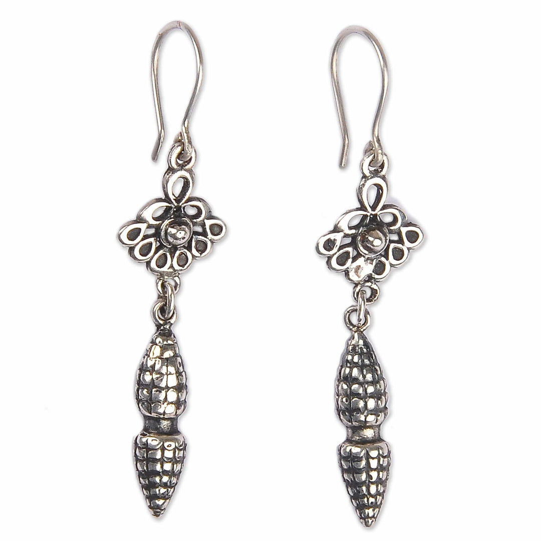 Sterling Silver Tulip Dangle Earrings with Antique Finish - Budding Tulips