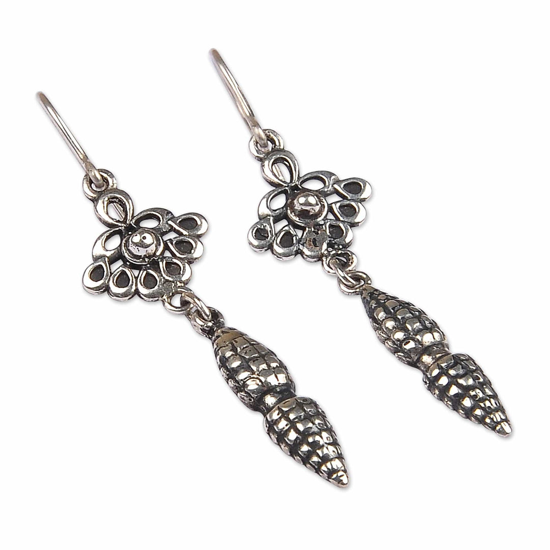 Sterling Silver Tulip Dangle Earrings with Antique Finish - Budding Tulips