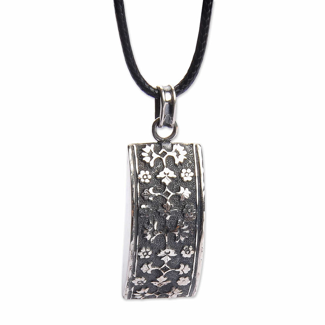 Sterling Silver Floral Pendant Necklace with Leather Cord - Blessed Roses