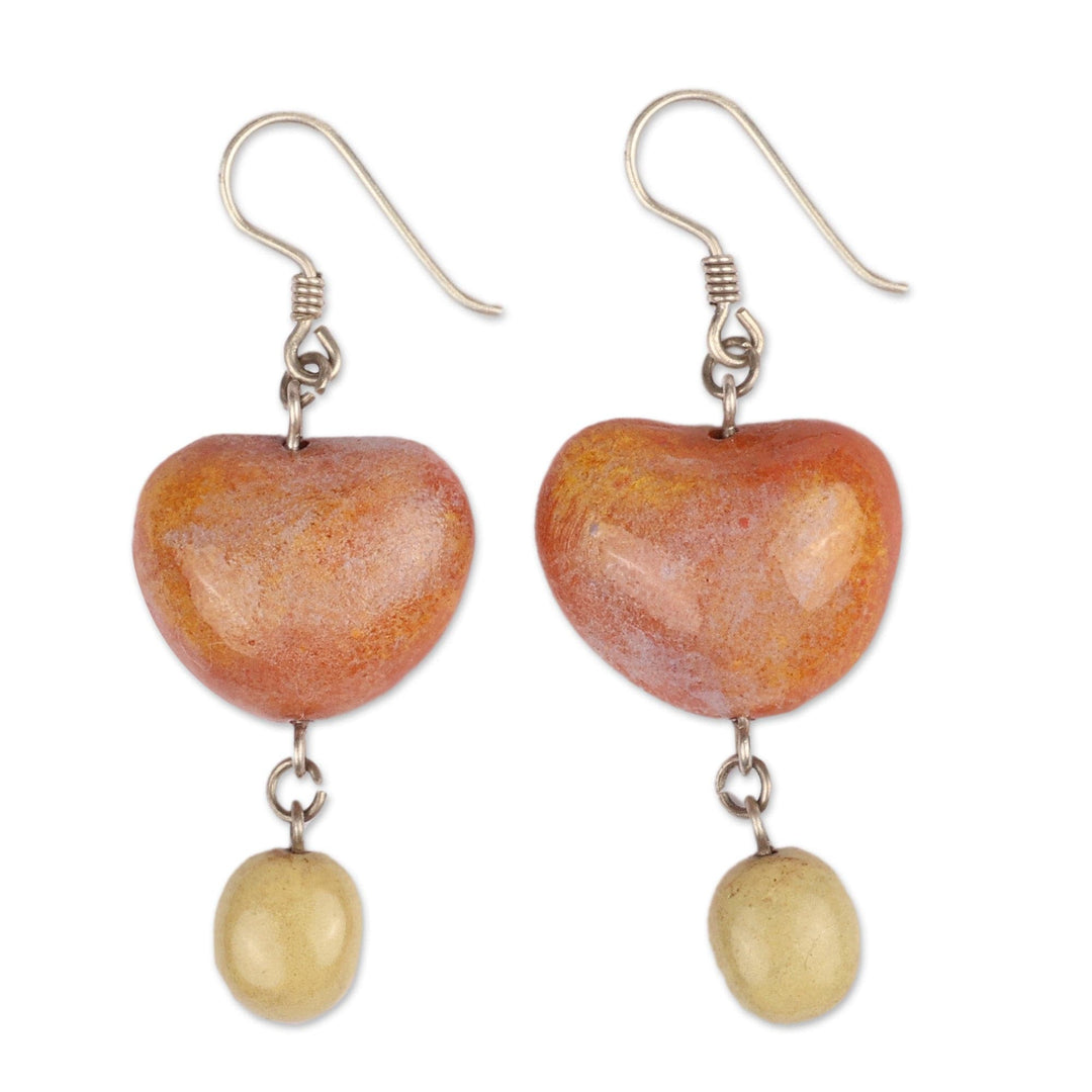 Ceramic & Sterling Silver Heart Dangle Earrings from Armenia - Sunset Heart
