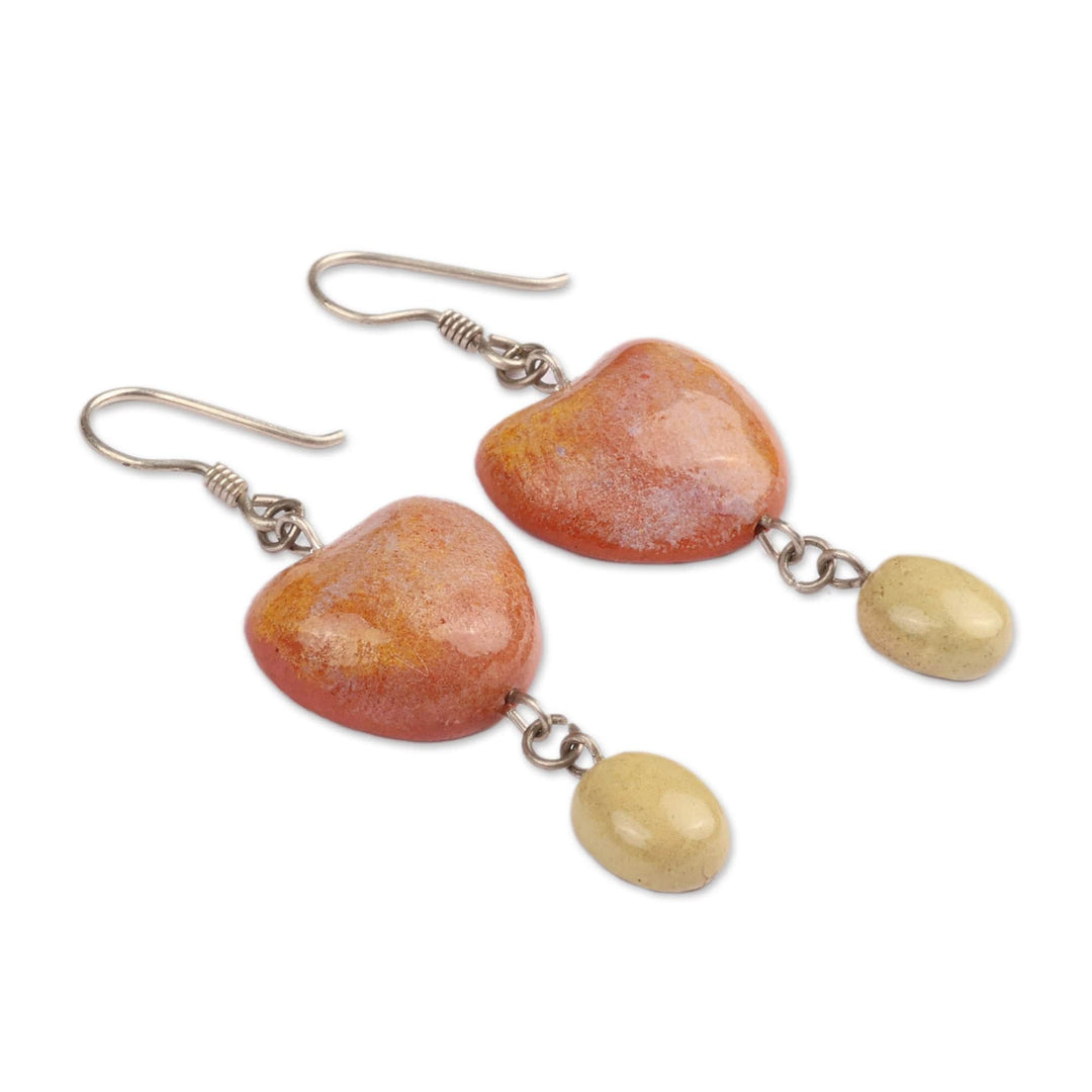 Ceramic & Sterling Silver Heart Dangle Earrings from Armenia - Sunset Heart