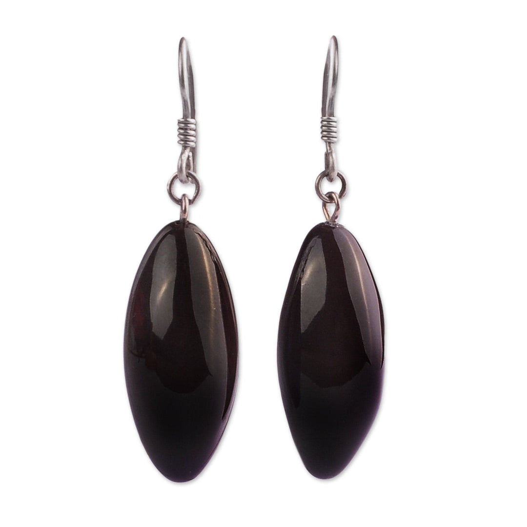 Handcrafted Dark Brown Ceramic Dangle Earrings from Amernia - Serene Midnight