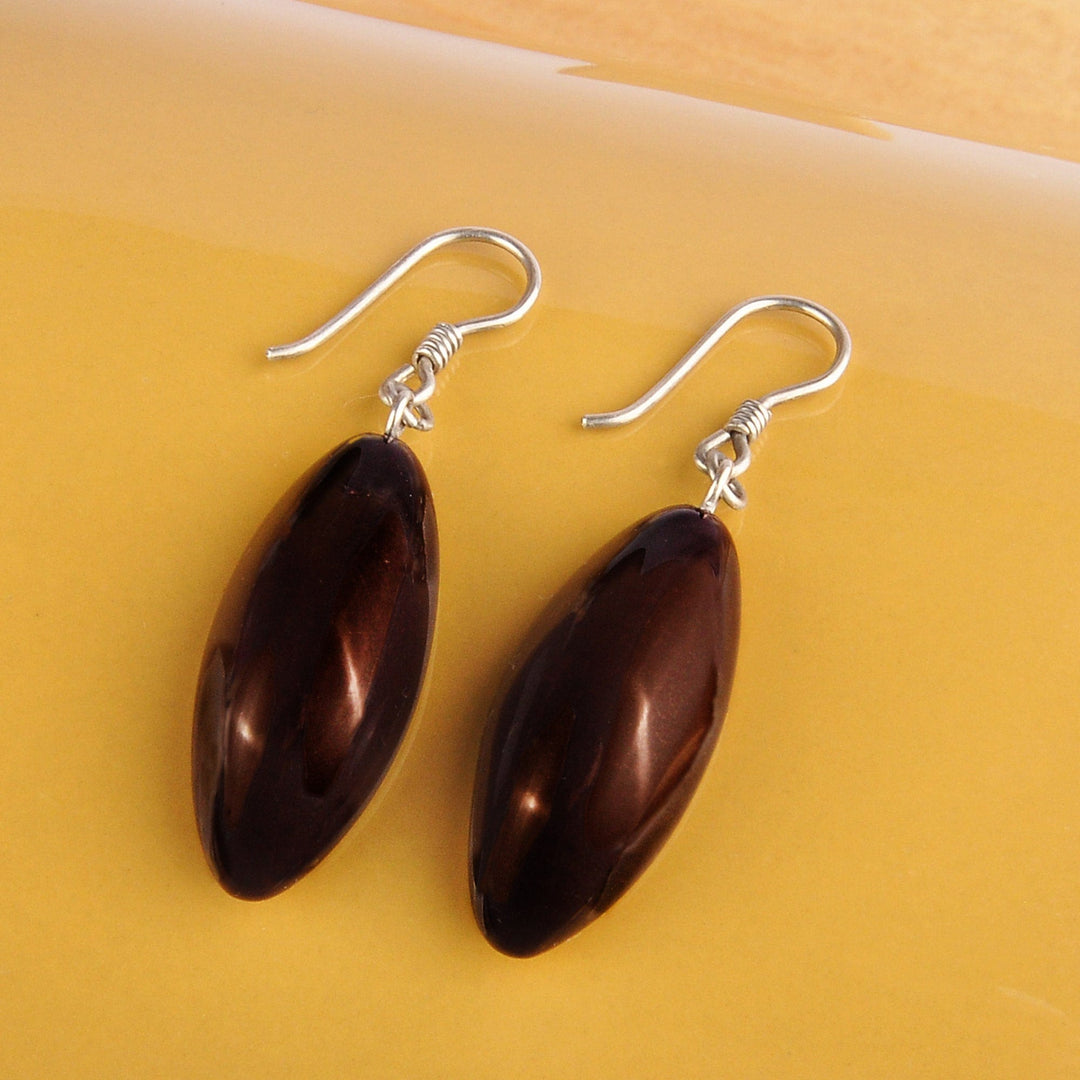 Handcrafted Dark Brown Ceramic Dangle Earrings from Amernia - Serene Midnight