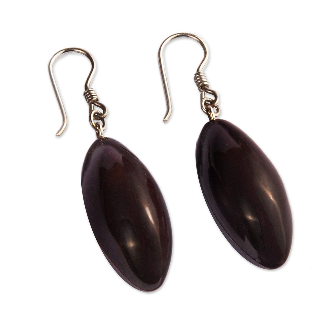 Handcrafted Dark Brown Ceramic Dangle Earrings from Amernia - Serene Midnight